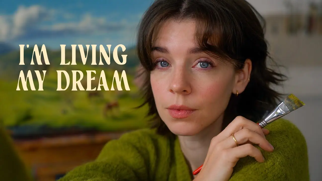 Brooke holding paintbrush with 'I'm Living My Dream' text overlay.